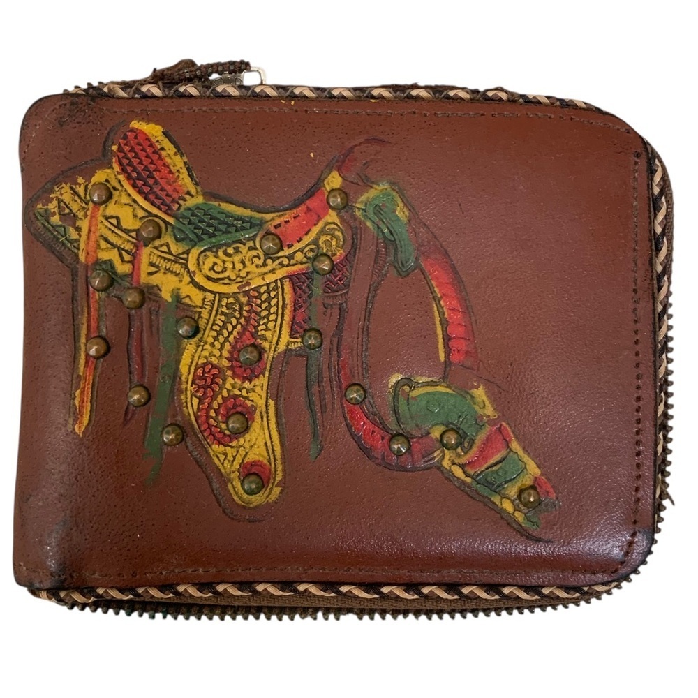 Vintage Saddle Westernwear Brown Leather Wallet Billfold Western Style